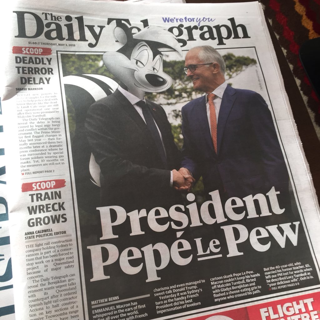 Por error de traducción, llaman a Macron Pepe Le Pew