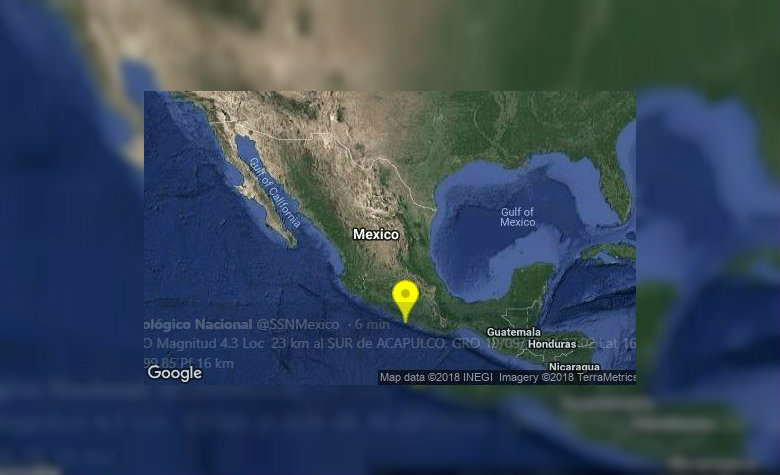 Se registra sismo al sur de Acapulco