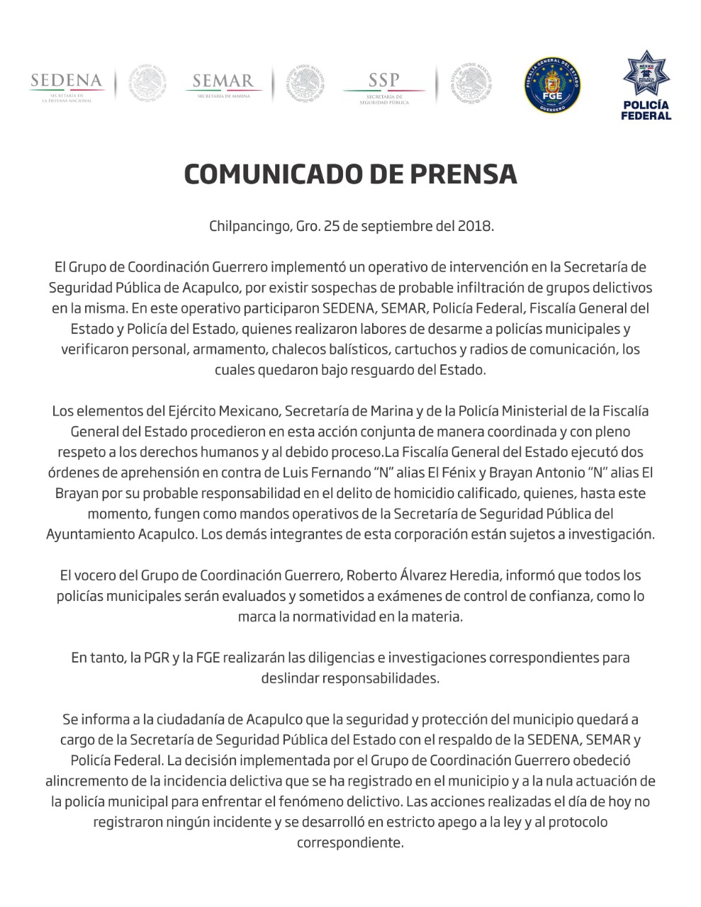 Investigan a directivos de seguridad de Acapulco por delito de homicidio