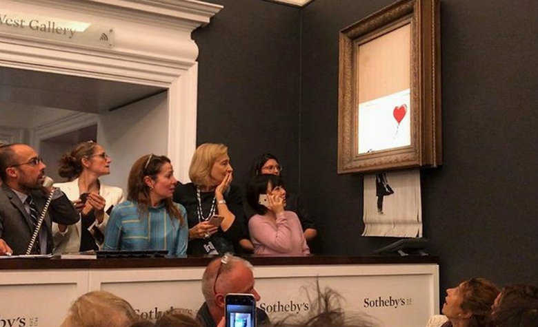Tras ser subastada, obra de Banksy se autodestruye