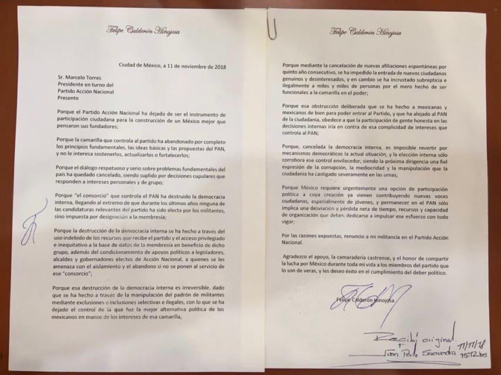 Felipe Calderón renuncia al PAN