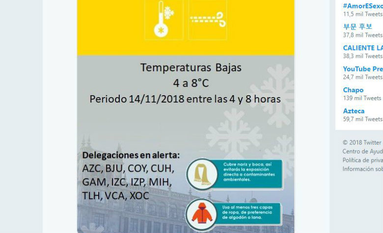 Activan Alerta Naranja y Amarilla por frente frío en la CDMX