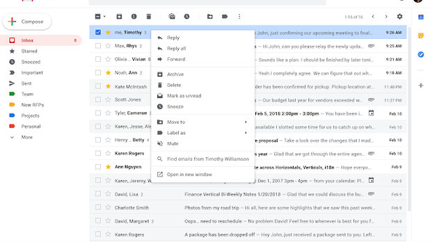 Con el clic derecho Google te dejará hacer más cosas en Gmail