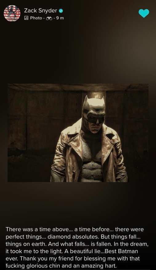 Zack Snyder se despide del 'Batman' de Ben Affleck