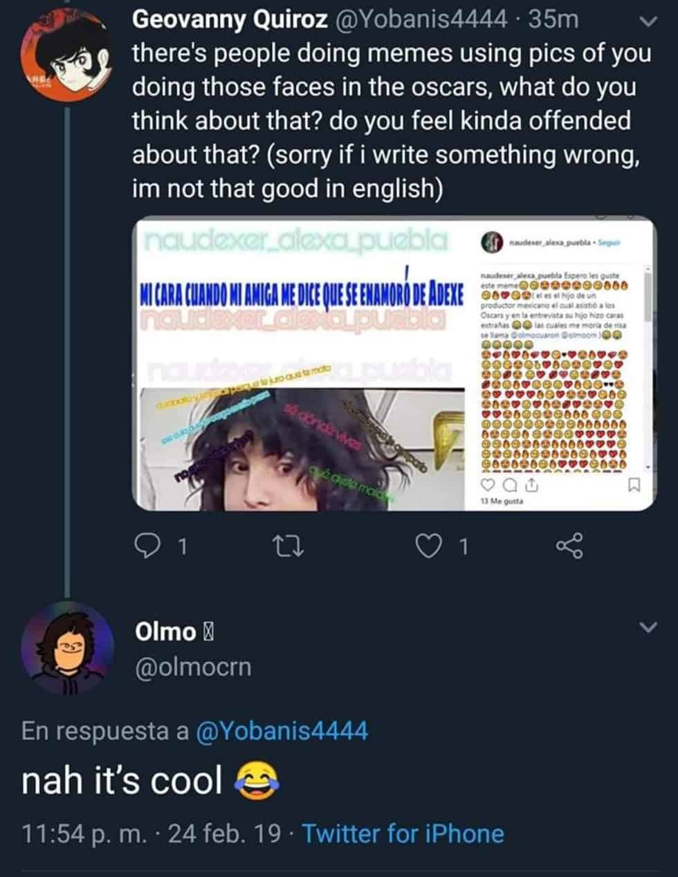 Olmo Cuarón disfruta de los memes que le hicieron por sus caras: lo planeó con su hermana Bu