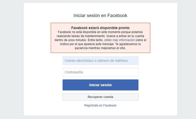 Facebook no está disponible en este momento