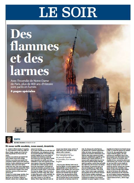Así retrataron los periódicos de Europa el incendio de Notre Dame