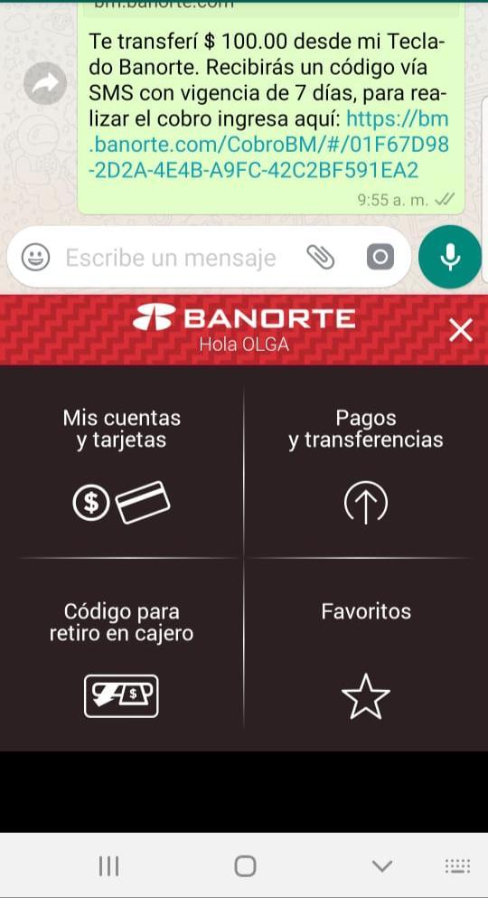 Banorte permite realizar envíos de dinero por WhatsApp, Messenger ¡y Tinder!