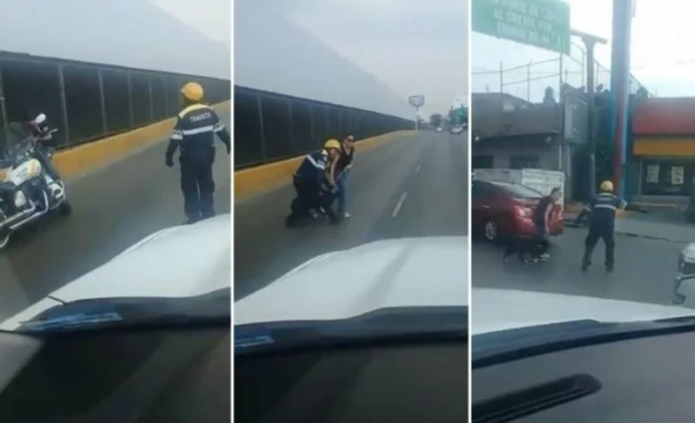 Perrito es rescatado en Circuito Interior por policía que detiene el tránsito