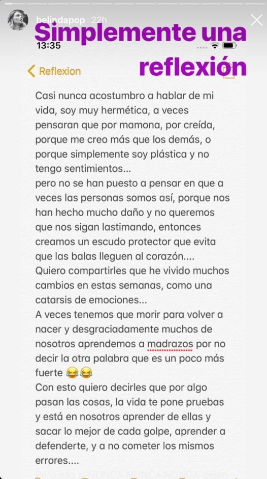 Se sincera con sus fans Belinda