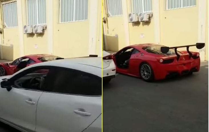 Presumía su Ferrari y al bajarse un auto le destroza la puerta [VIDEO]