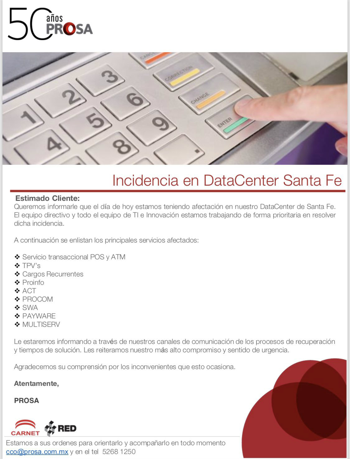 Prosa, responsable de fallas de pagos con tarjetas de crédito y débito
