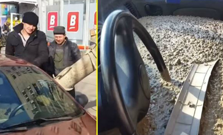 Llena de concreto el carro de su novia por infiel [VIDEO]
