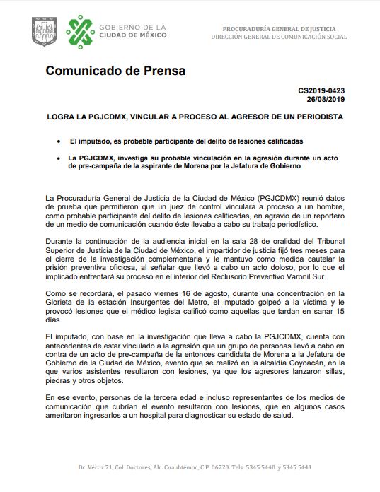 Vinculan a proceso a presunto agresor de reportero en marcha de mujeres