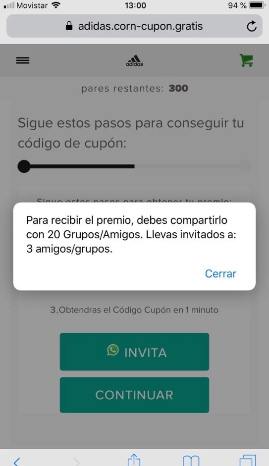 Virus en WhatsApp ofrece tenis Adidas si compartes un mensaje malicioso
