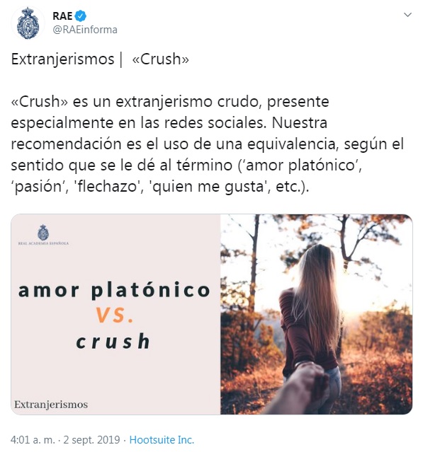 ¿Usar la palabra "Crush" en el castellano?, la RAE no lo recomienda