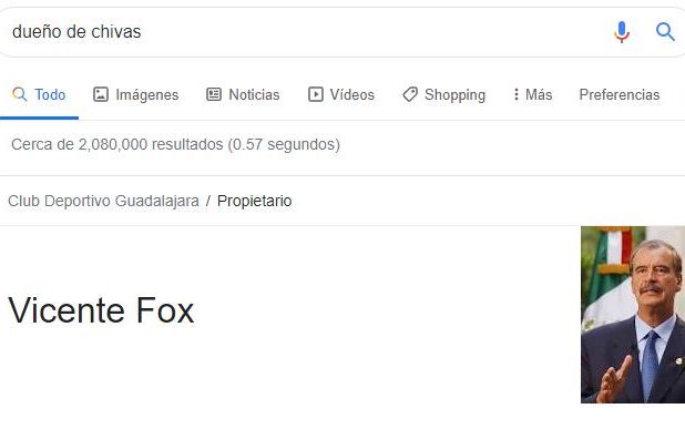 ¿Vicente Fox, dueño de Chivas? Google lo 'afirma'