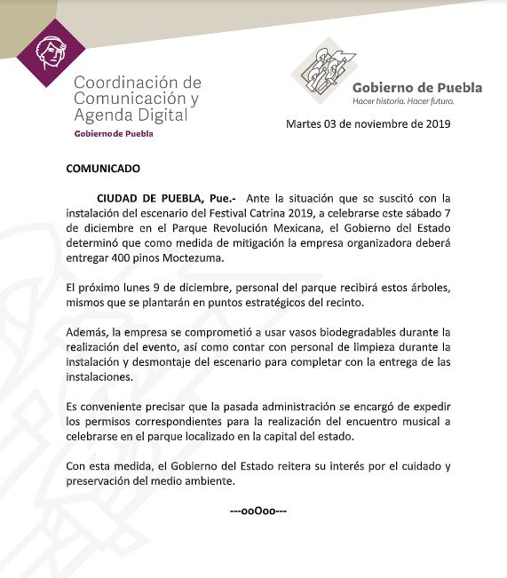 400 árboles serán donados por Festival Catrina tras supuesto daño a Parque Ecológico