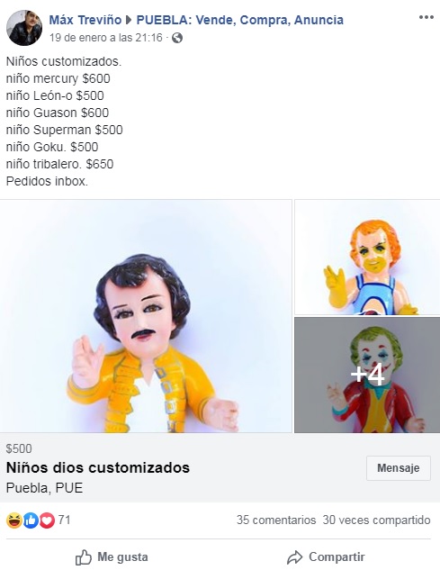 Venden 'Niños Dios' caracterizados como personajes de cómics y películas