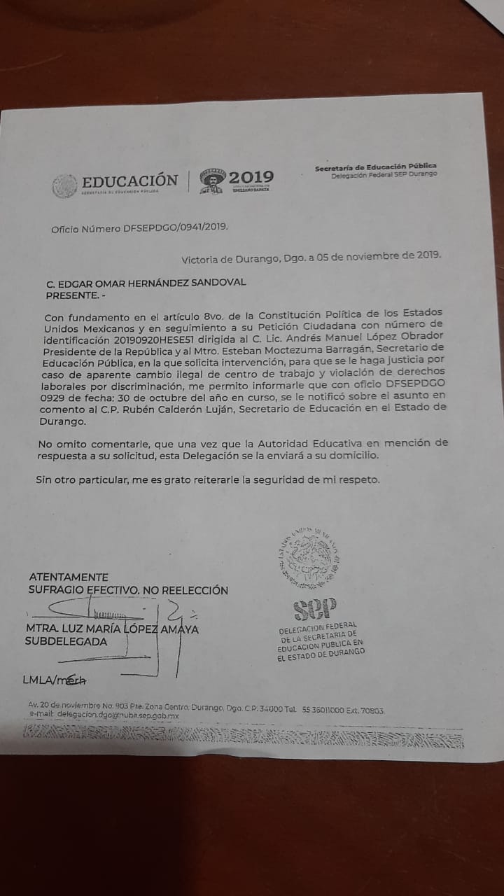 Trabajador del CIIDE en Lerdo denuncia discriminación por parte del director del plantel