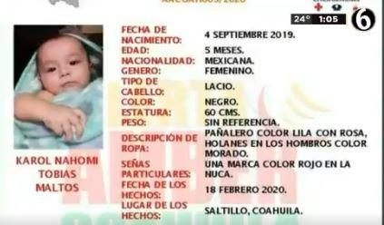 Hallan sin vida a Karol, la bebé que fue arrebatada de los brazos de su madre