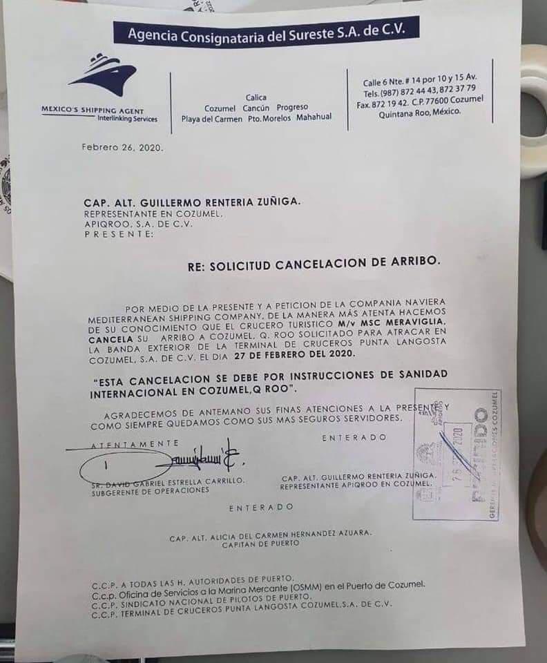 Niega Cozumel acceso a crucero por sospecha de coronavirus