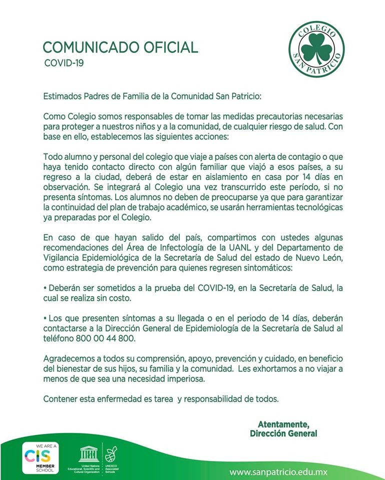 Colegios privados de Nuevo León toman medidas por Covid-19