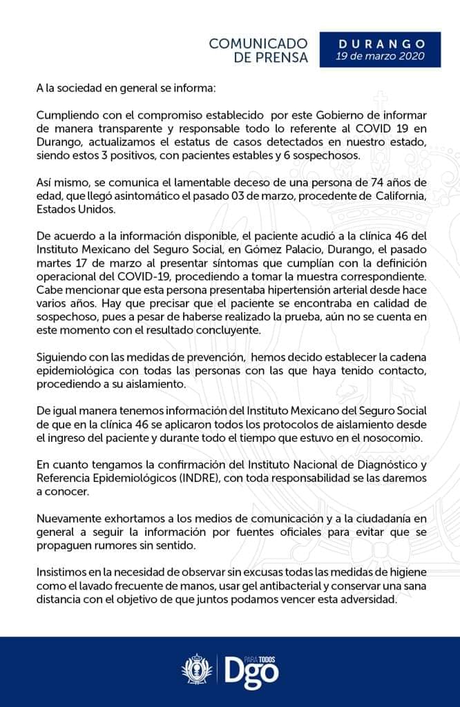 Segundo mexicano sospechoso por COVID-19 muere en México: SSa confirmará
