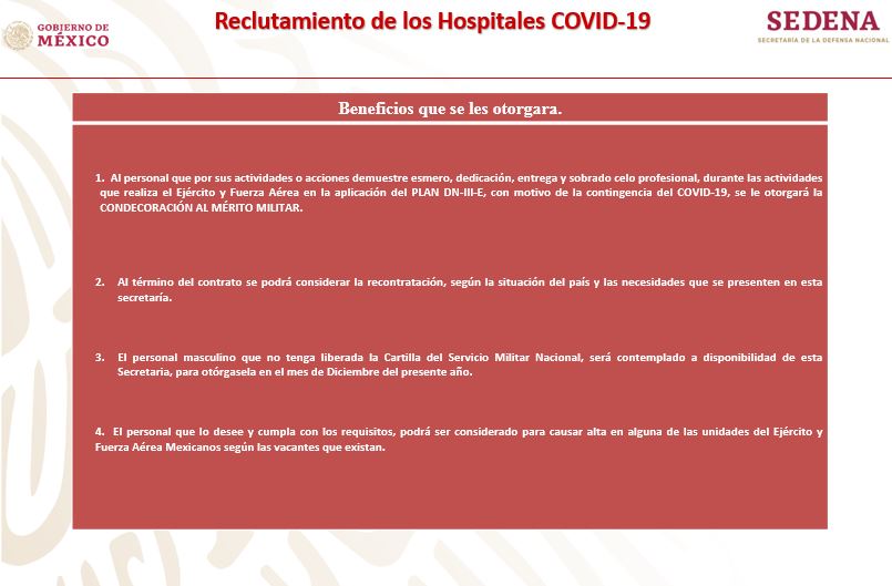 Sedena solicita personal de salud para hospitales Covid