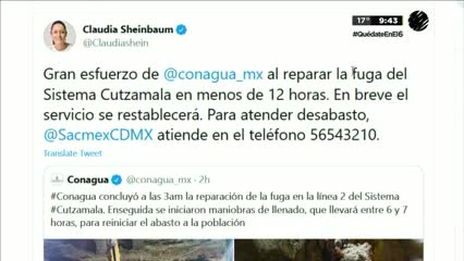 Mx.- Reparan fuga en el Cutzamala, abasto de agua se reestablecerá durante este día