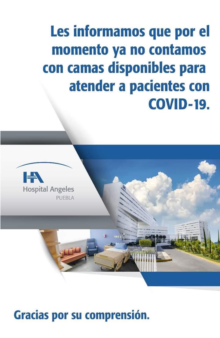 Sin camas disponibles para atender casos de coronavirus en Hospital Ángeles