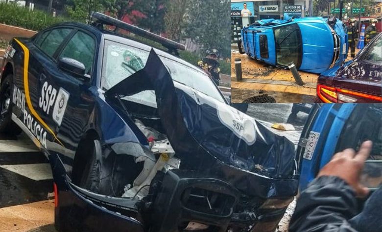 Patrulla SSC choca camioneta y causa volcadura en CDMX [VIDEO + FOTOS]