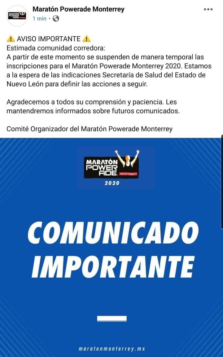 Director del Maratón de Monterrey aclara que no se ha cancelado aún el evento de este año