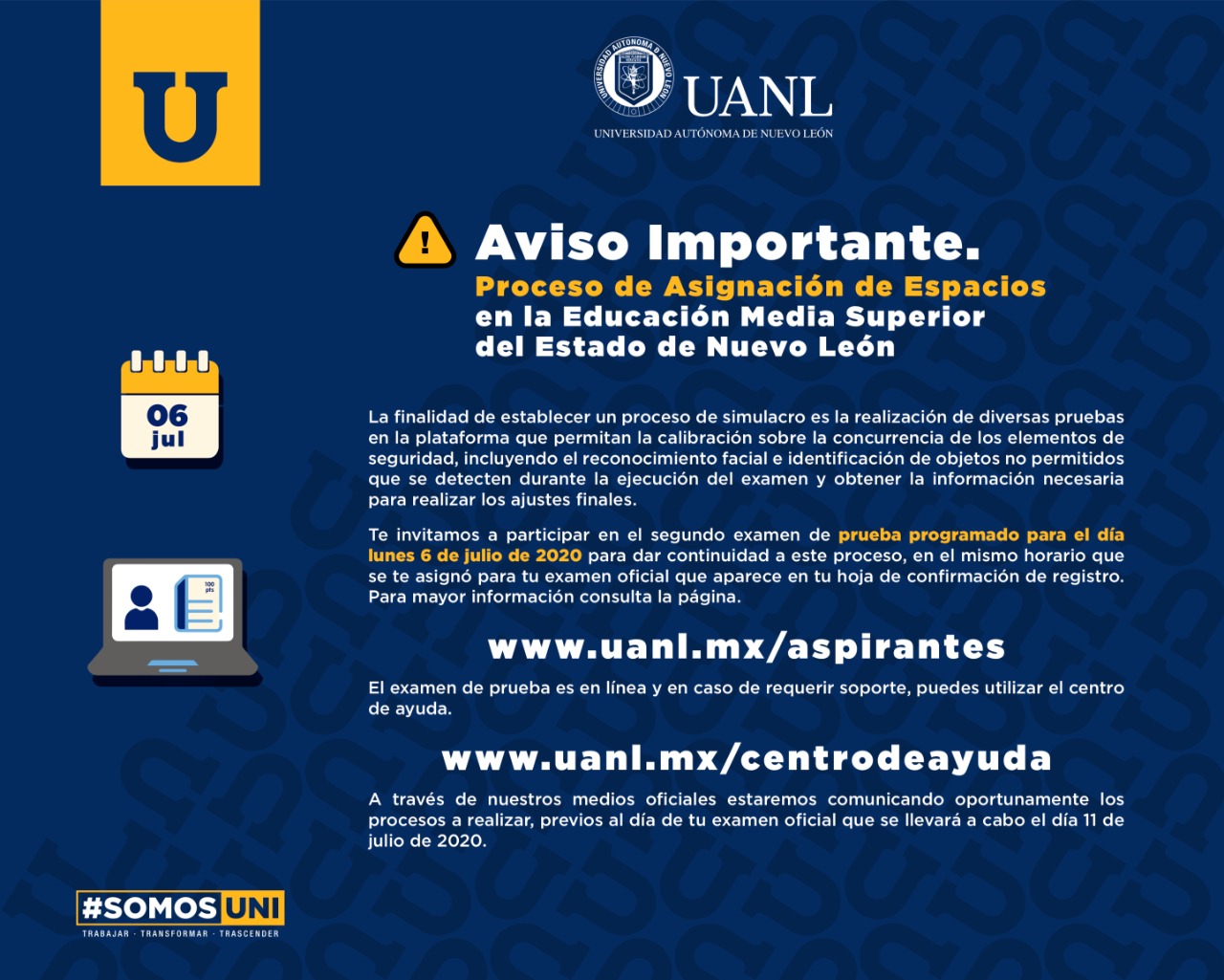 Asigna UANL fecha para segundo examen de prueba
