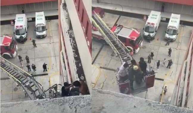 Bomberos rescatan hombre; intentaba aventarse del tercer nivel de hospital IMSS