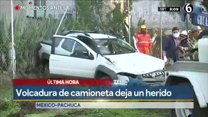 MX.- Volcadura de auto en autopista México-Pachuca deja un lesionado