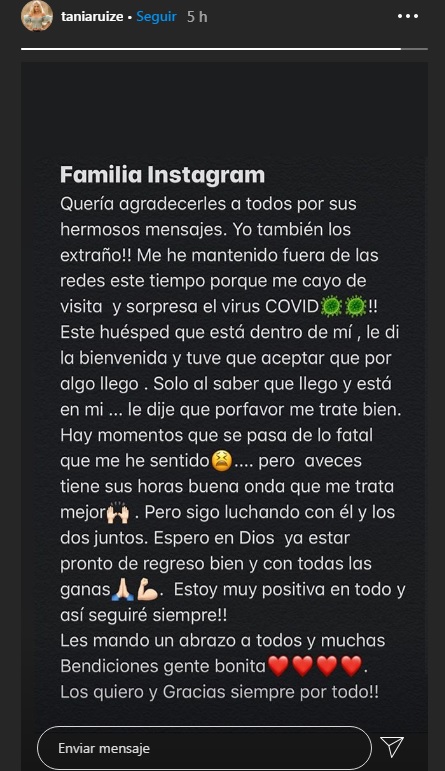 Confirma Tania Ruiz que tiene Covid-19