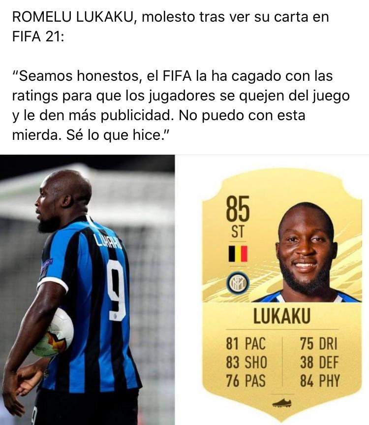 Lukaku estalla al ver su puntaje en el FIFA 21
