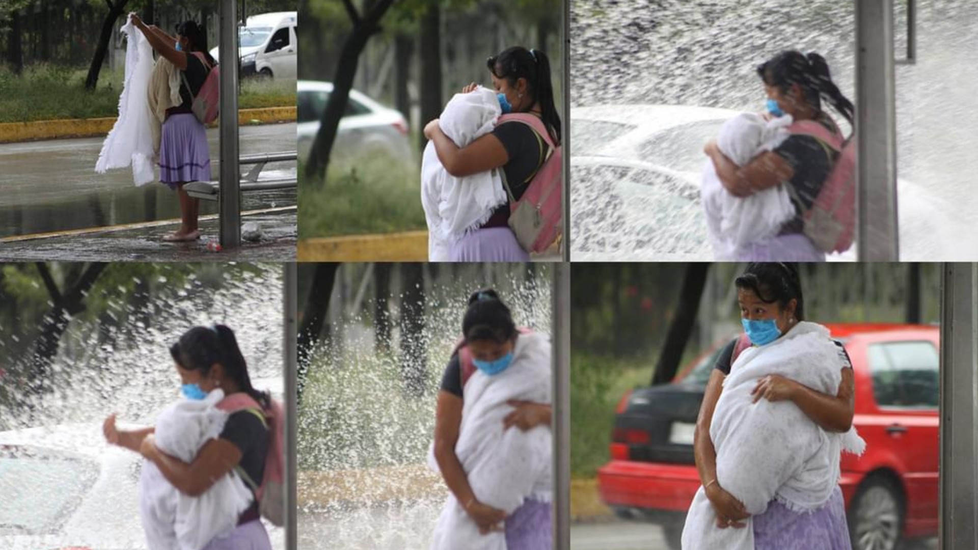 Conductor moja a una madre y su bebé frente al HNP
