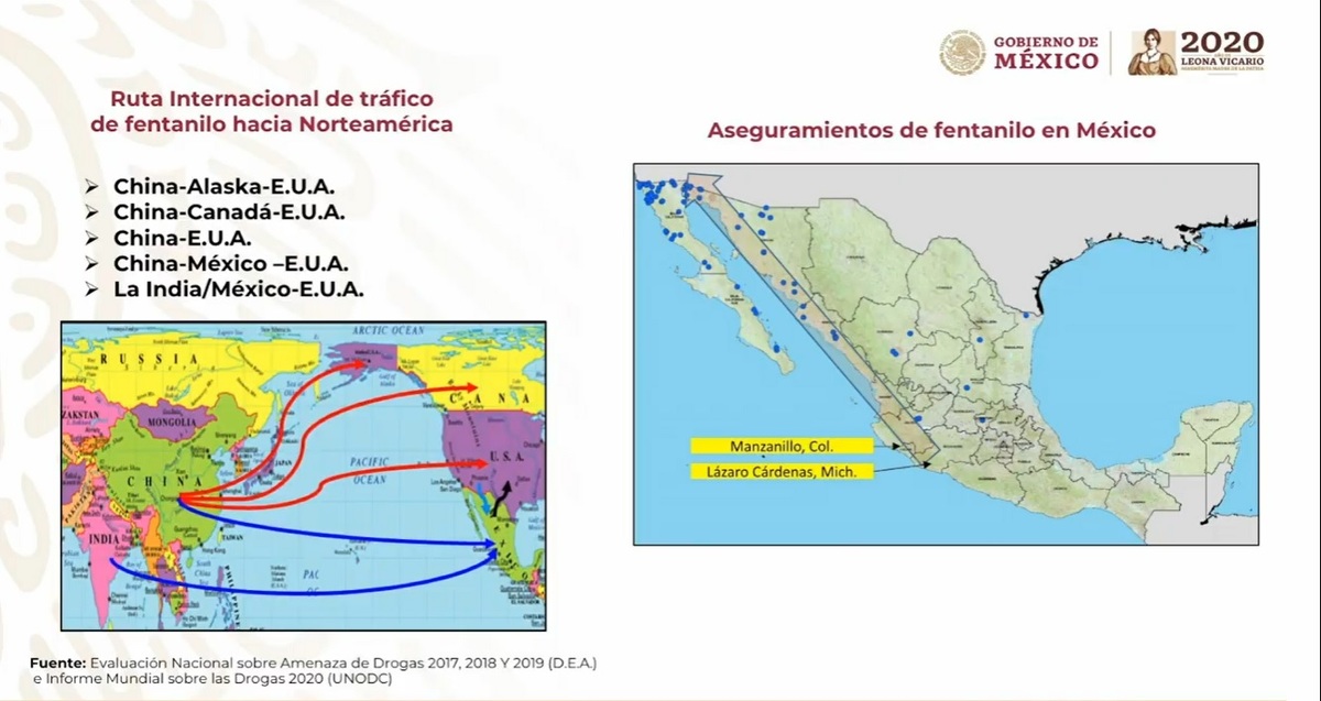 Estas son las rutas que sigue el fentanilo para llegar a México según la Sedena