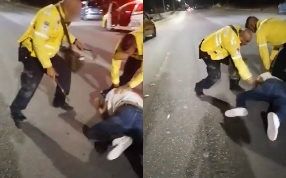 Exhiben a elementos de Tránsito por golpear a jóvenes durante inspección