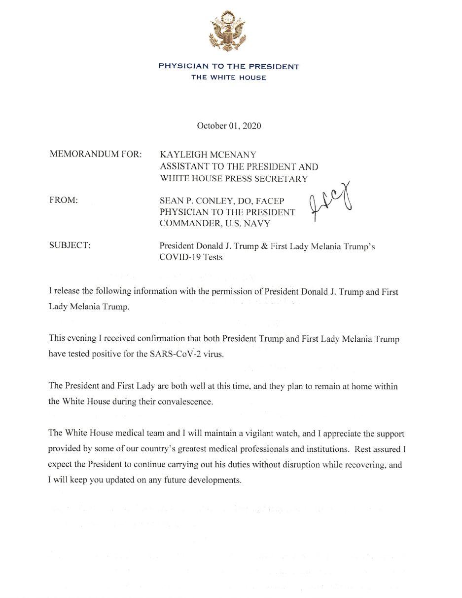 Donald Trump y Melania Trump dan positivo a Coronavirus Covid-19