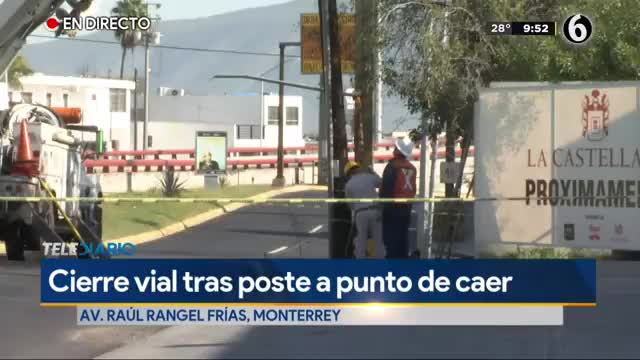 Telediario noticia Trabajadores de la CFE realizan el cambio del poste para evitar algún accidente.