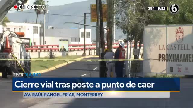 Poste a punto de caer provoca cierre en avenida Rangel Frías