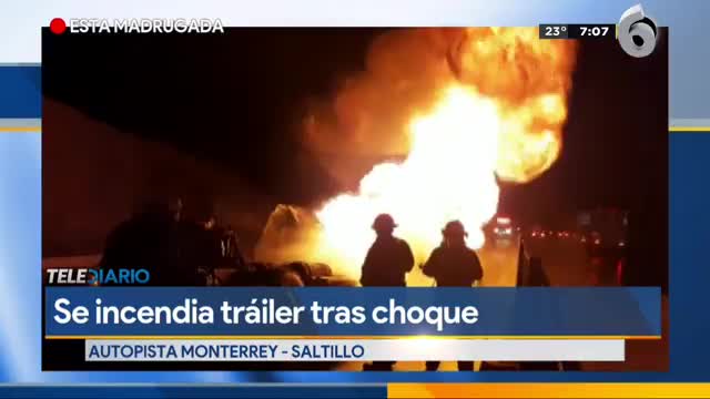 Telediario noticia Durante la madrugada se registró otro percance vial en los carriles contrarios, donde un tráiler terminó incendiado. 