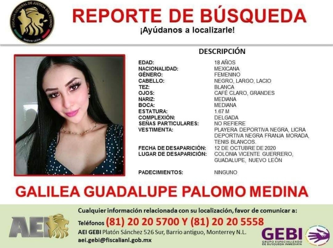 Buscan a joven desaparecida en Guadalupe