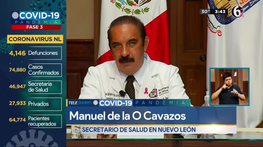 Telediario noticia Aborda el Secretario de Salud anuncio de la Arena Monterrey.