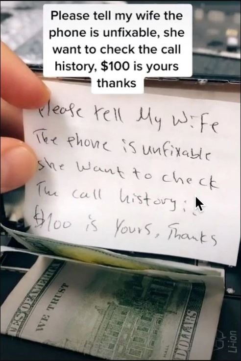 Dile a mi esposa que no se puede reparar: técnico reparador encuentra billete de $100 en celular