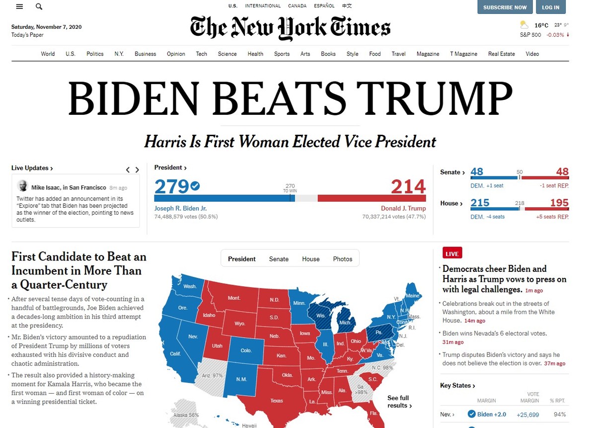 "Biden derrota a Trump", así retratan medios estadounidenses e internacionales triunfo demócrata