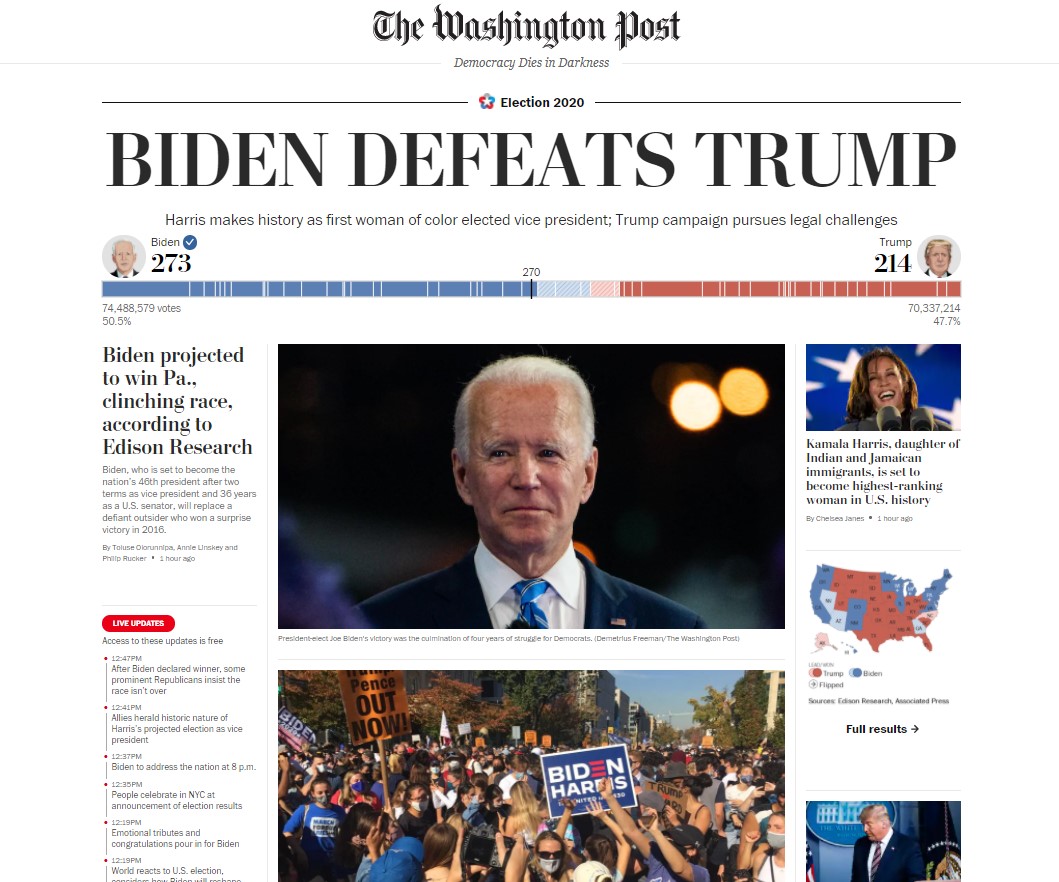 "Biden derrota a Trump", así retratan medios estadounidenses e internacionales triunfo demócrata